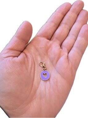 Lavender Heart Cutout Enamel Charm with Gold Lobster Clasp